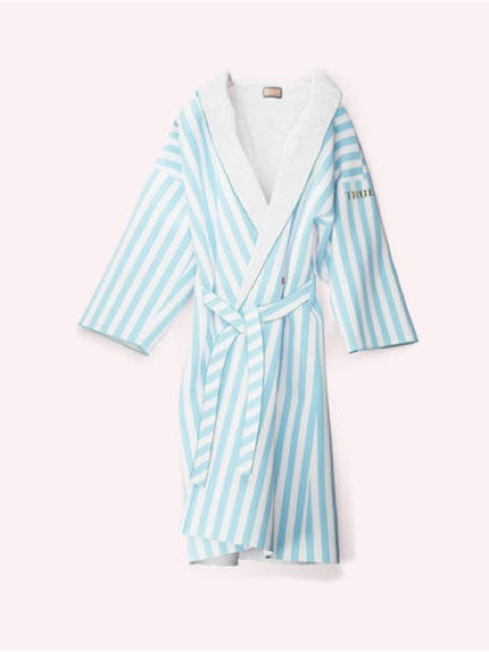 Truly Striped Hooded Bathrobe - Light Blue & White